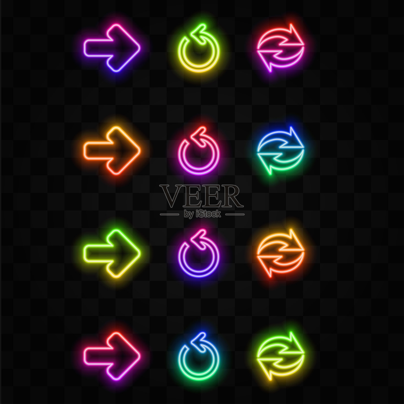霓虹风格箭头图标。多种款式。插画图片素材