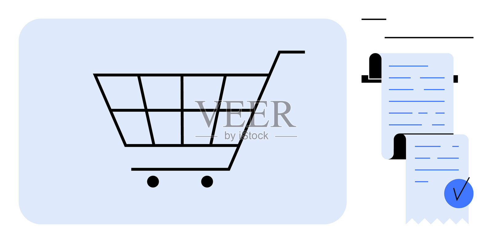 电子商务和零售交易的购物车与收据概念插画图片素材