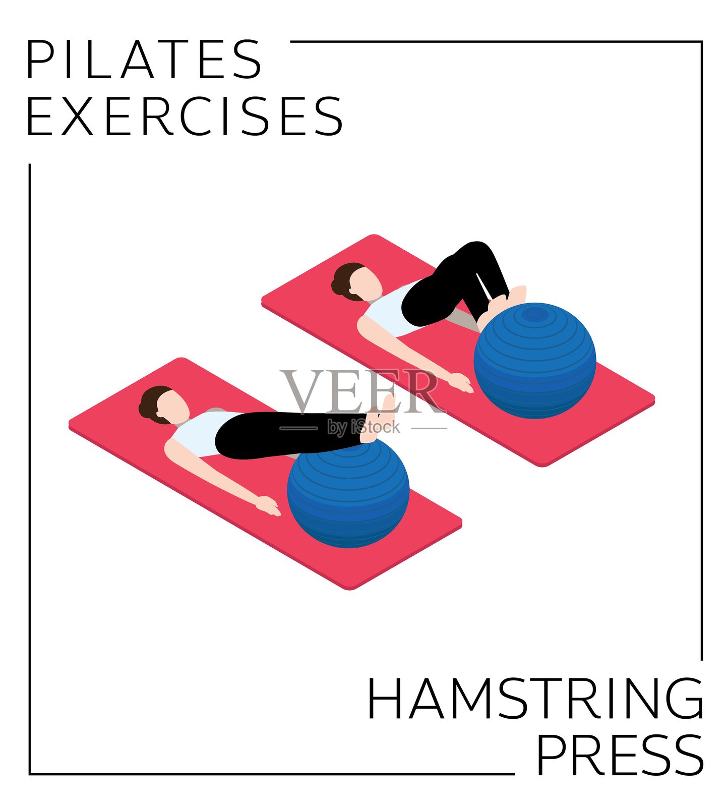 普拉提球锻炼腿筋压迫矢量图插画图片素材