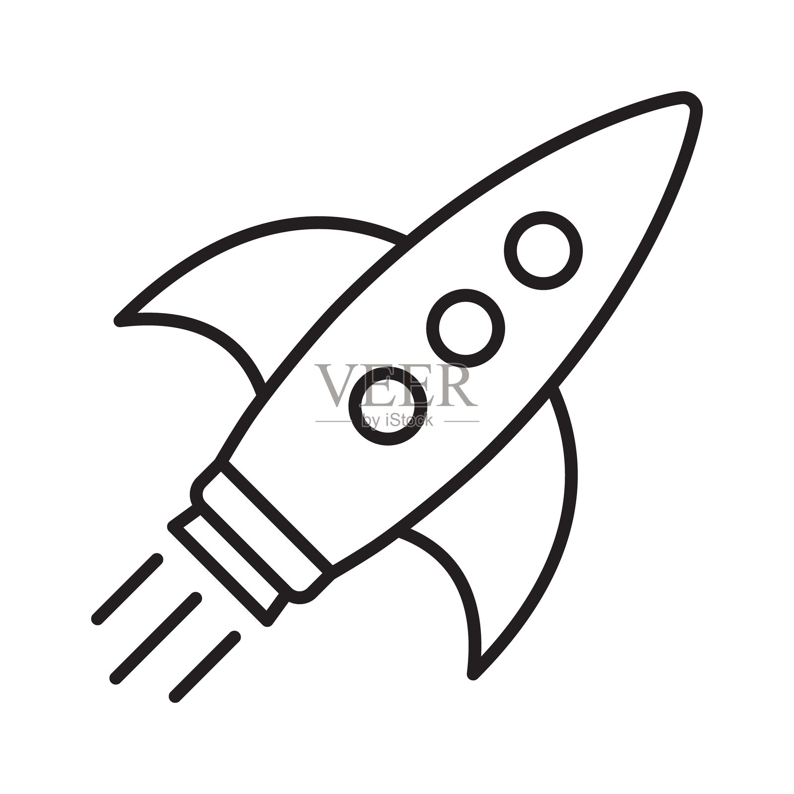 火箭线条图标。飞行火箭线条图标。插画图片素材