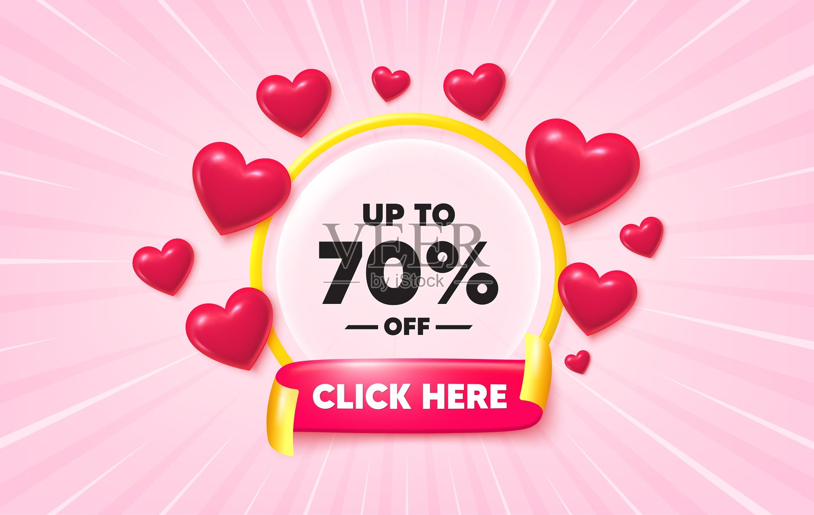 高达70%的折扣促销。折扣优惠价格标志。阳光射线横幅。矢量图插画图片素材