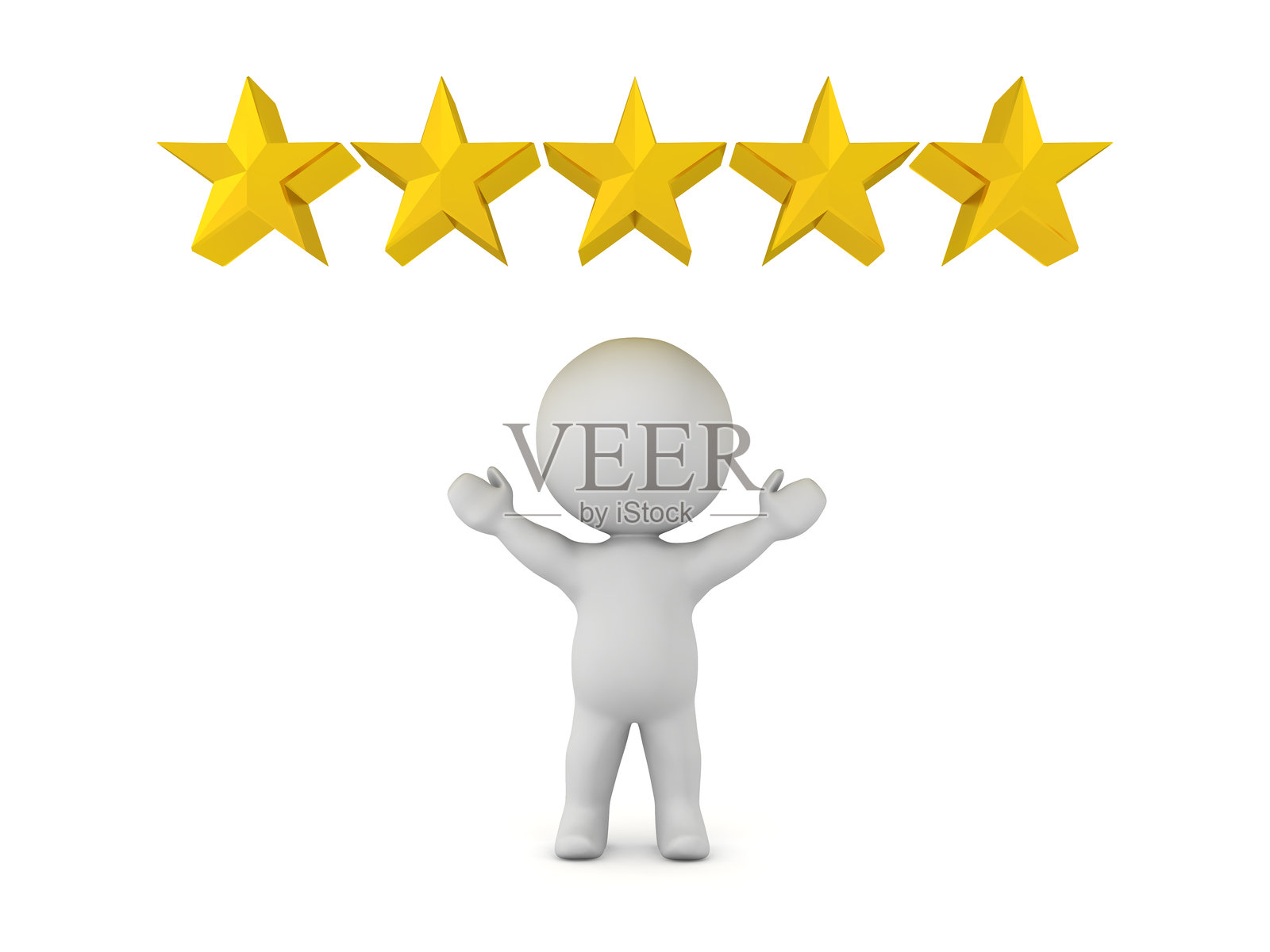 快乐的3D角色与五颗星照片摄影图片