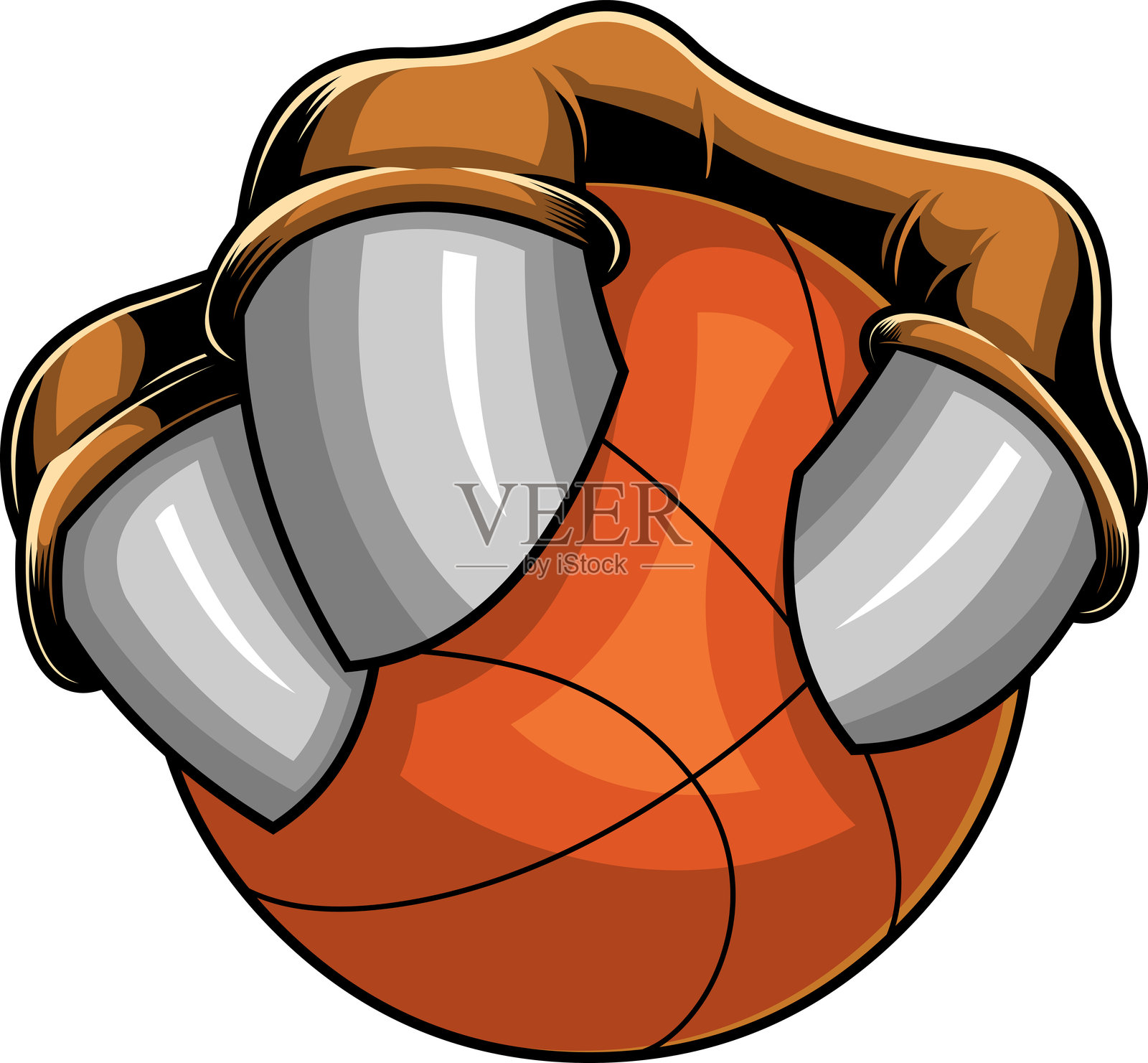 牛爪抓住篮球的吉祥物标志。插画图片素材