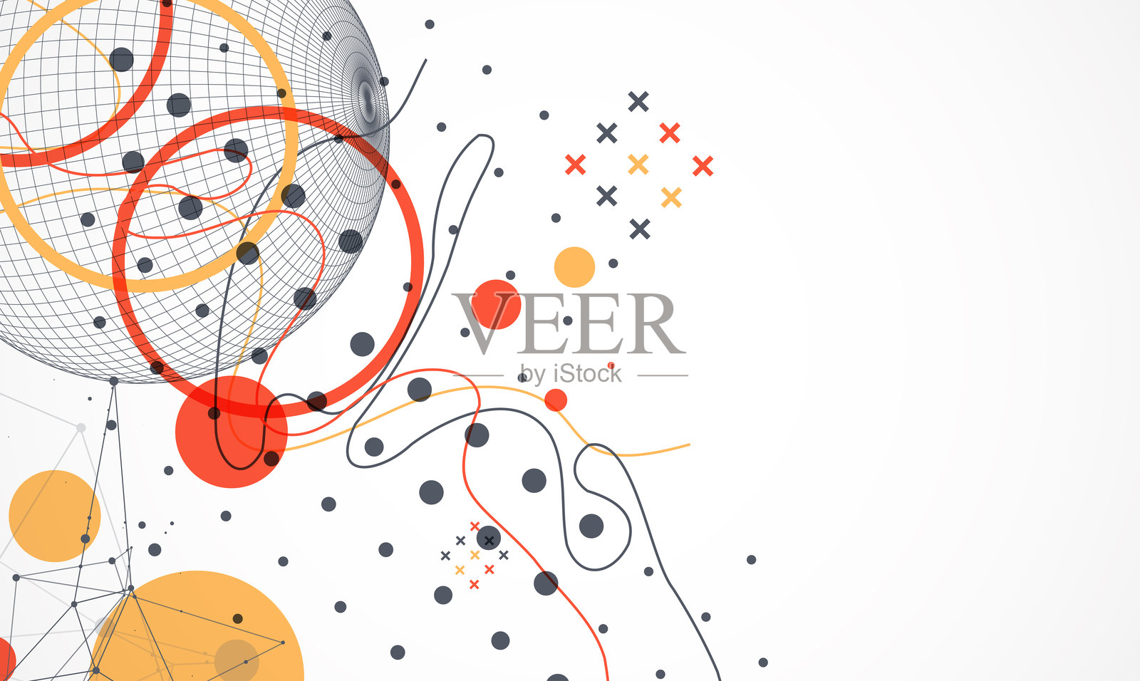 抽象球体背景与网状效果。3D表面。矢量插图。插画图片素材