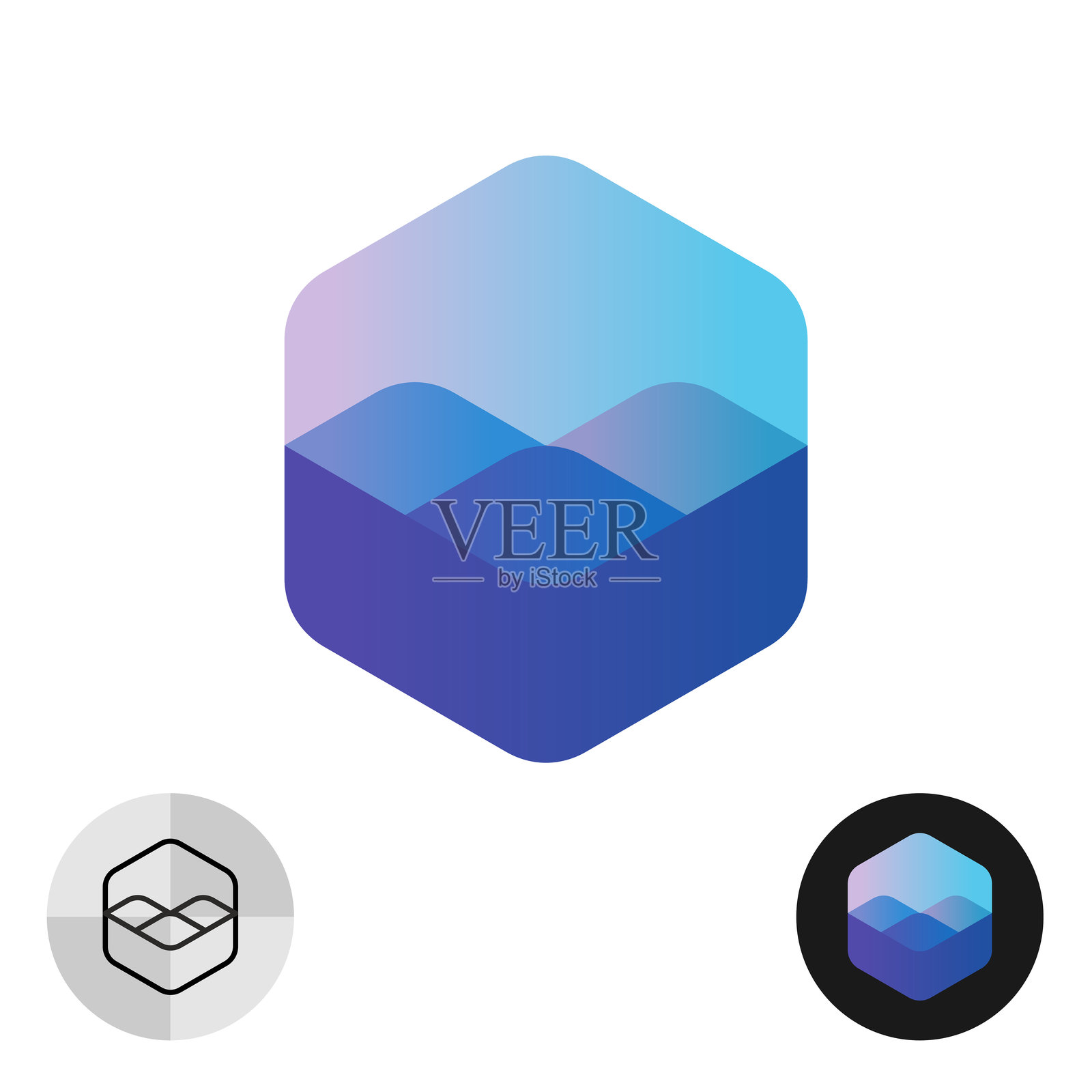 抽象的3D立方体六角彩色渐变标志插画图片素材