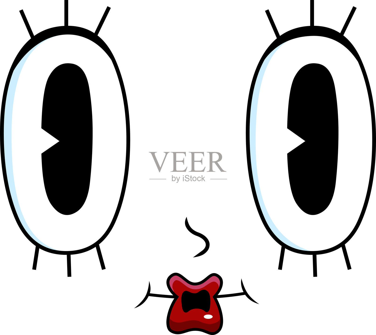 惊讶的复古卡通脸，配有大眼睛和小嘴巴插画图片素材