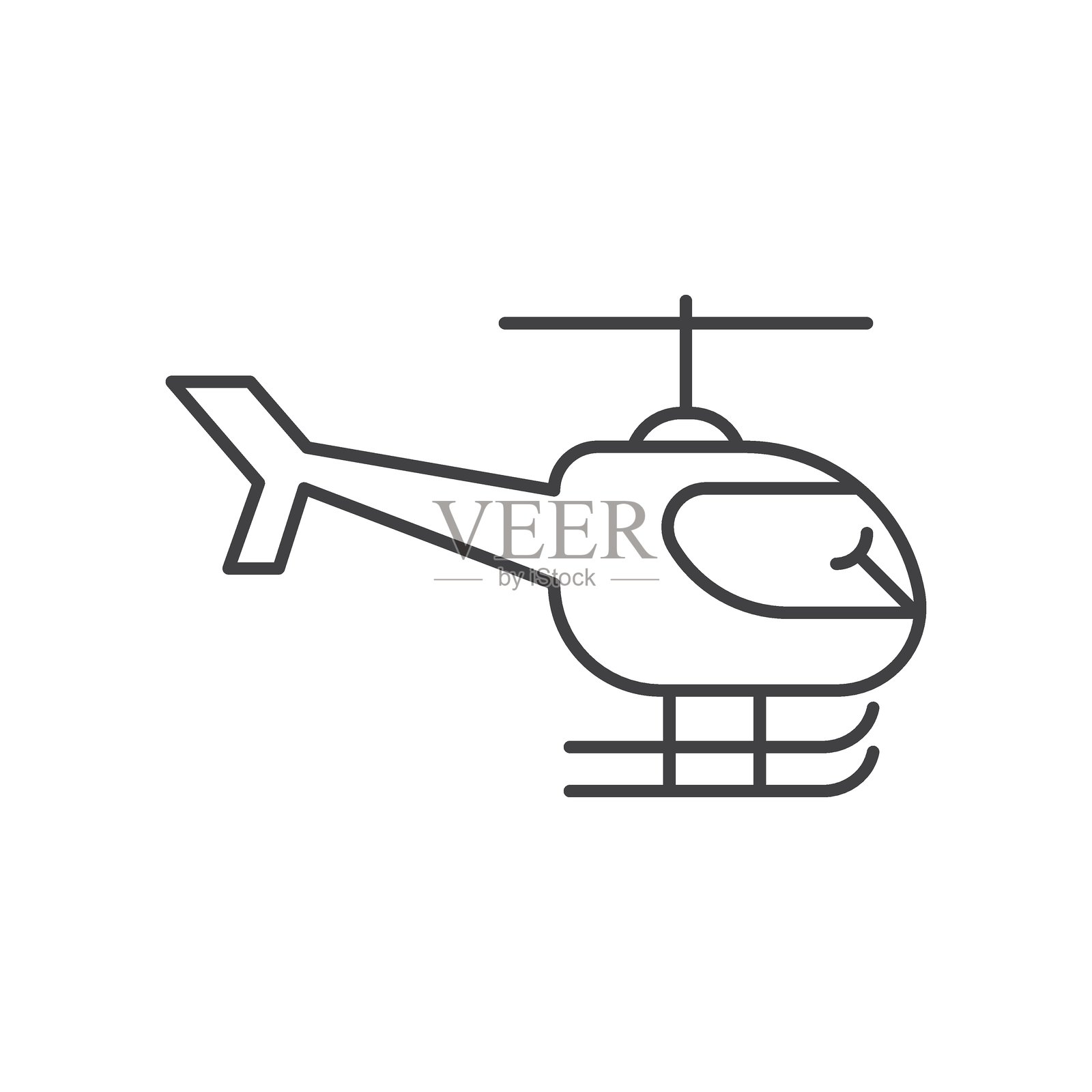 直升机图标，线条风格扁平设计。直升机矢量插图，背景为单色。交通运输标志商业概念。插画图片素材