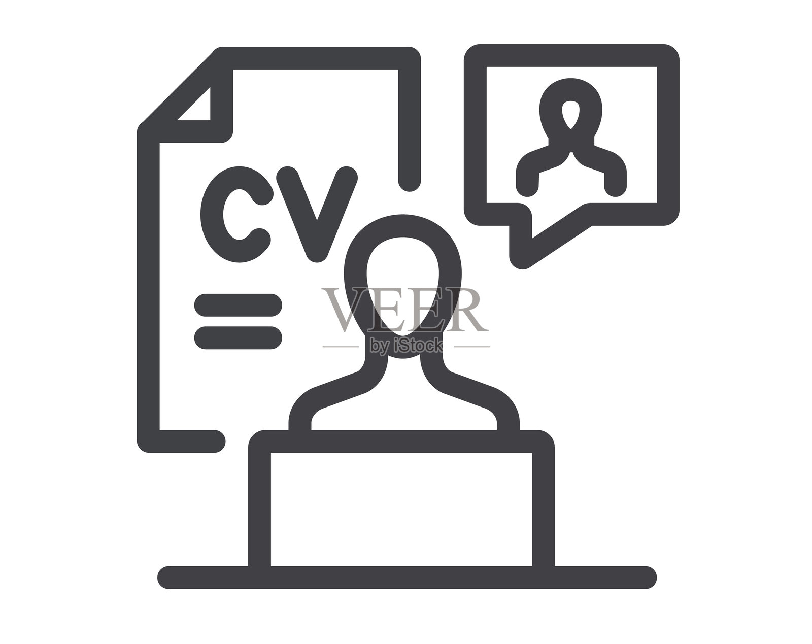 求职招聘简历就业人力资源扁平黑色细线图标概念插画图片素材