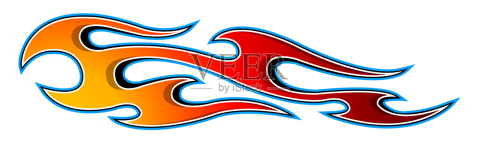 矢量火焰赛车车身侧面乙烯基贴纸 EPS 10 图像。燃烧的轮胎和火焰运动汽车贴花。汽车、卡车、船、SUV、摩托车的侧面装饰。插画图片素材