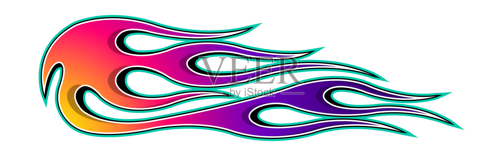 赛车贴纸图形的火焰矢量图。燃烧的轮胎火焰运动汽车车身侧面乙烯基贴纸。汽车、卡车、船、SUV和摩托车的侧面速度装饰。插画图片素材