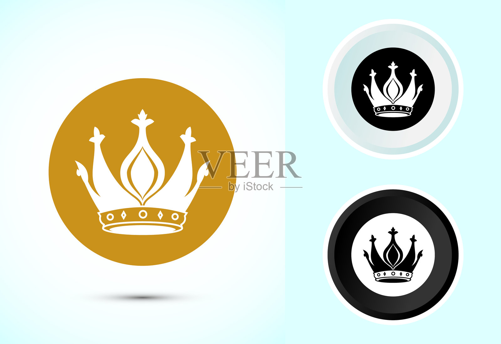 王冠图标设计插图，皇家王冠标志符号，黑白色插画图片素材