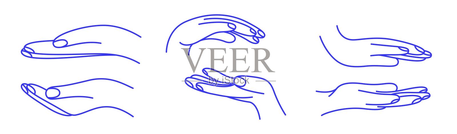 手势涂鸦图标。手掌侧面展开。轮廓矢量插图插画图片素材