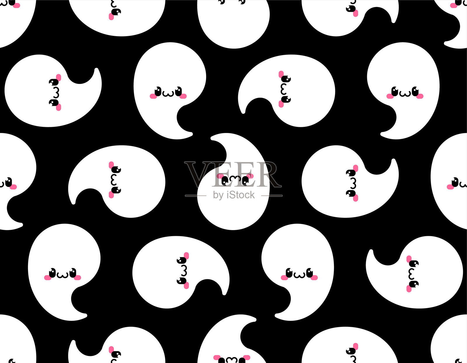 可爱的鬼魂图案无缝设计。适合儿童面料的精美小幽灵背景。插画图片素材