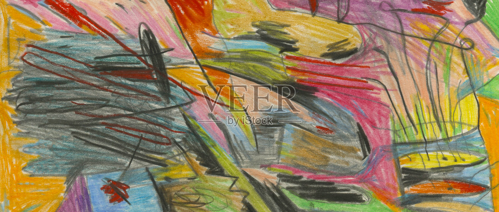 抽象的色彩构成与人形插画图片素材