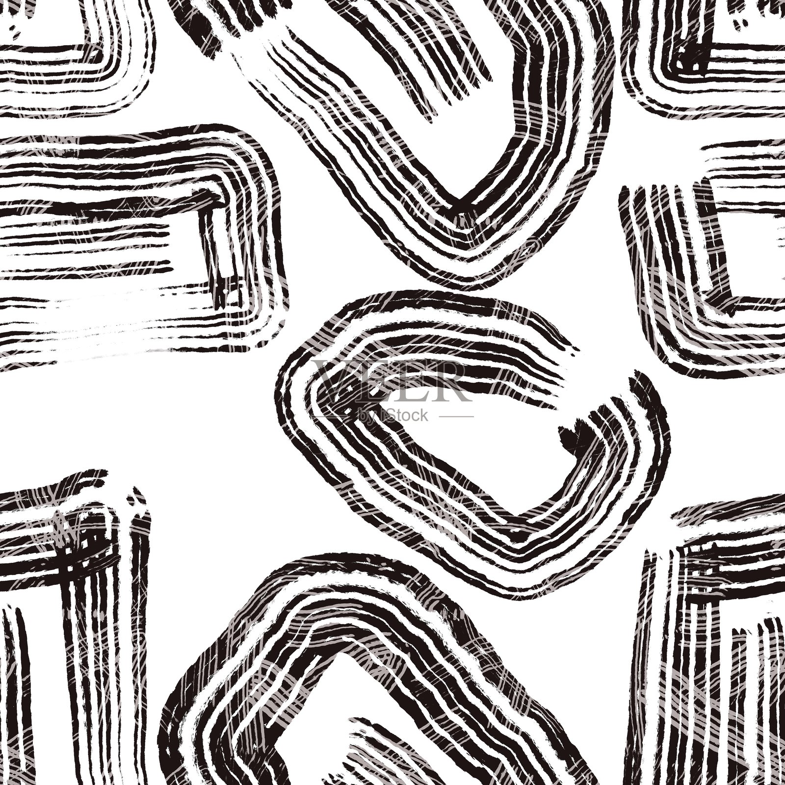 无缝抽象几何图案。简单的黑白纹理背景。数字笔触。线条。适用于纺织面料、包装纸、背景、壁纸、封面设计。插画图片素材