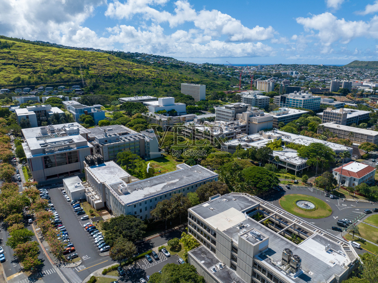 夏威夷大学马诺阿校区的鸟瞰图照片摄影图片