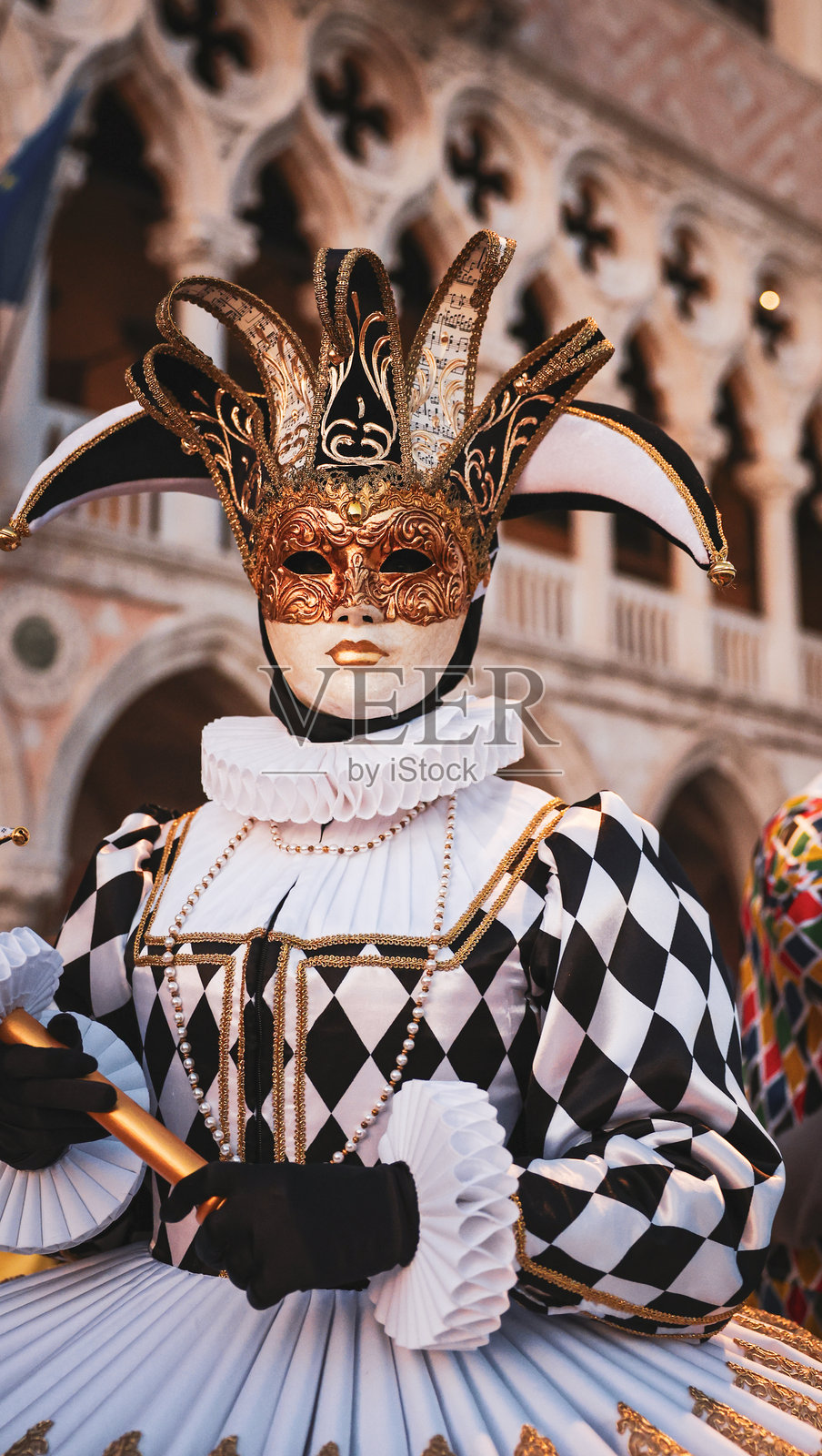 威尼斯狂欢节在历史背景下展现华丽的面具和服装照片摄影图片