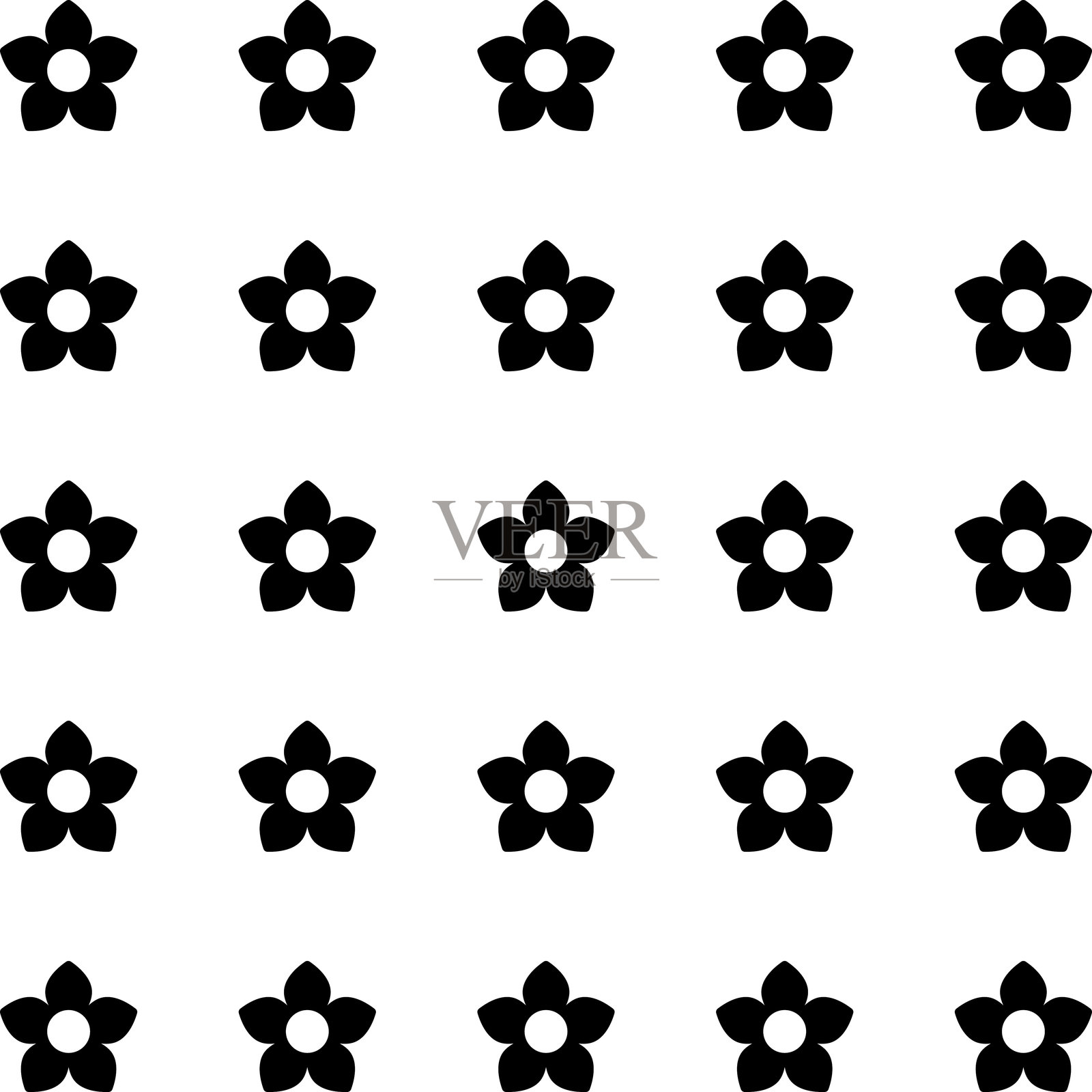 花卉矢量图案。双色明亮春季花卉装饰，适用于壁纸、包装纸、背景布料的矢量无缝图案 - 网页或印刷设计元素。插画图片素材