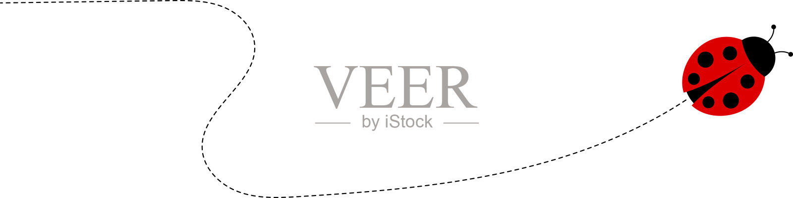 可爱的小瓢虫角色集合。飞翔的卡通瓢虫与点状路径。瓢虫在点状路线飞行。瓢虫图标集。昆虫群体。矢量插图，背景为白色。插画图片素材