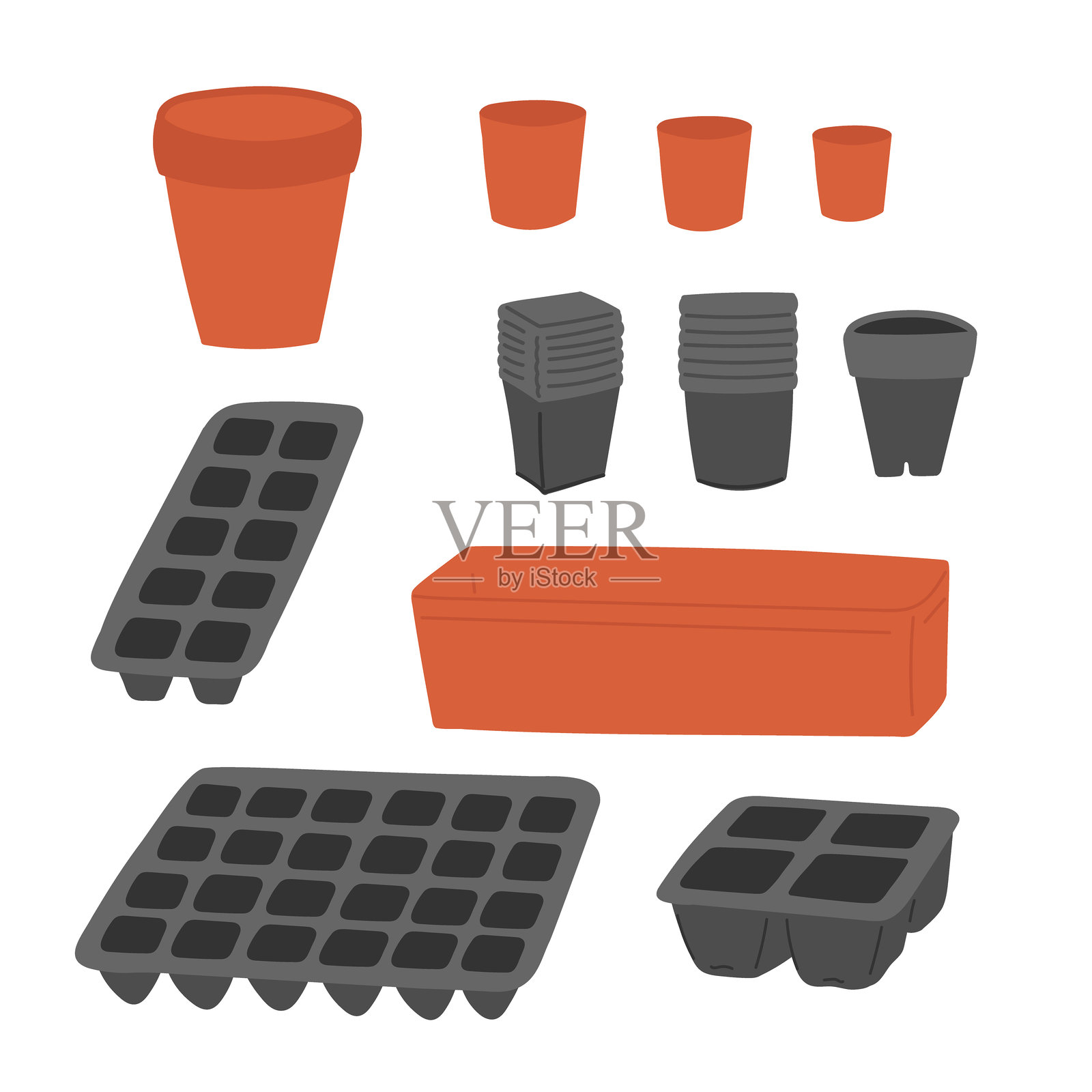 空的幼苗容器，平面卡通设计。矢量插图插画图片素材