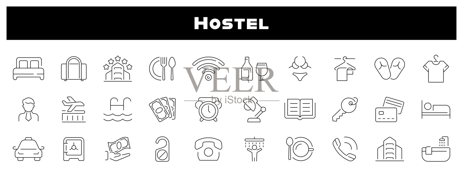 旅馆矢量轮廓图标集插画图片素材