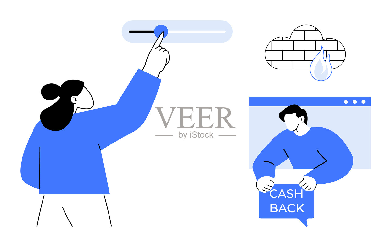 用户互动的简化概念、水资源保护和现金返还福利插画图片素材