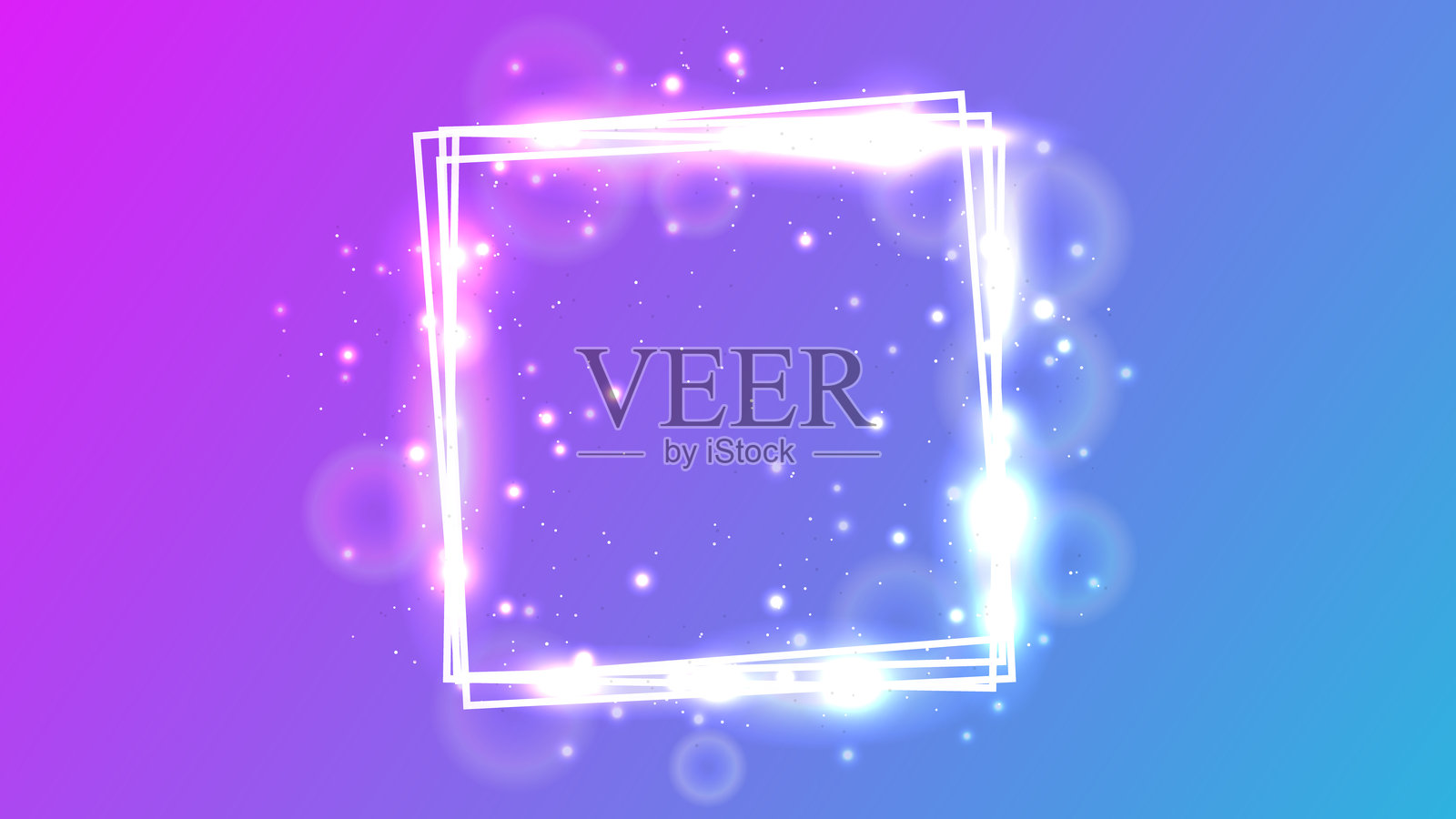 霓虹方框，带有闪光效果和闪烁星星插画图片素材