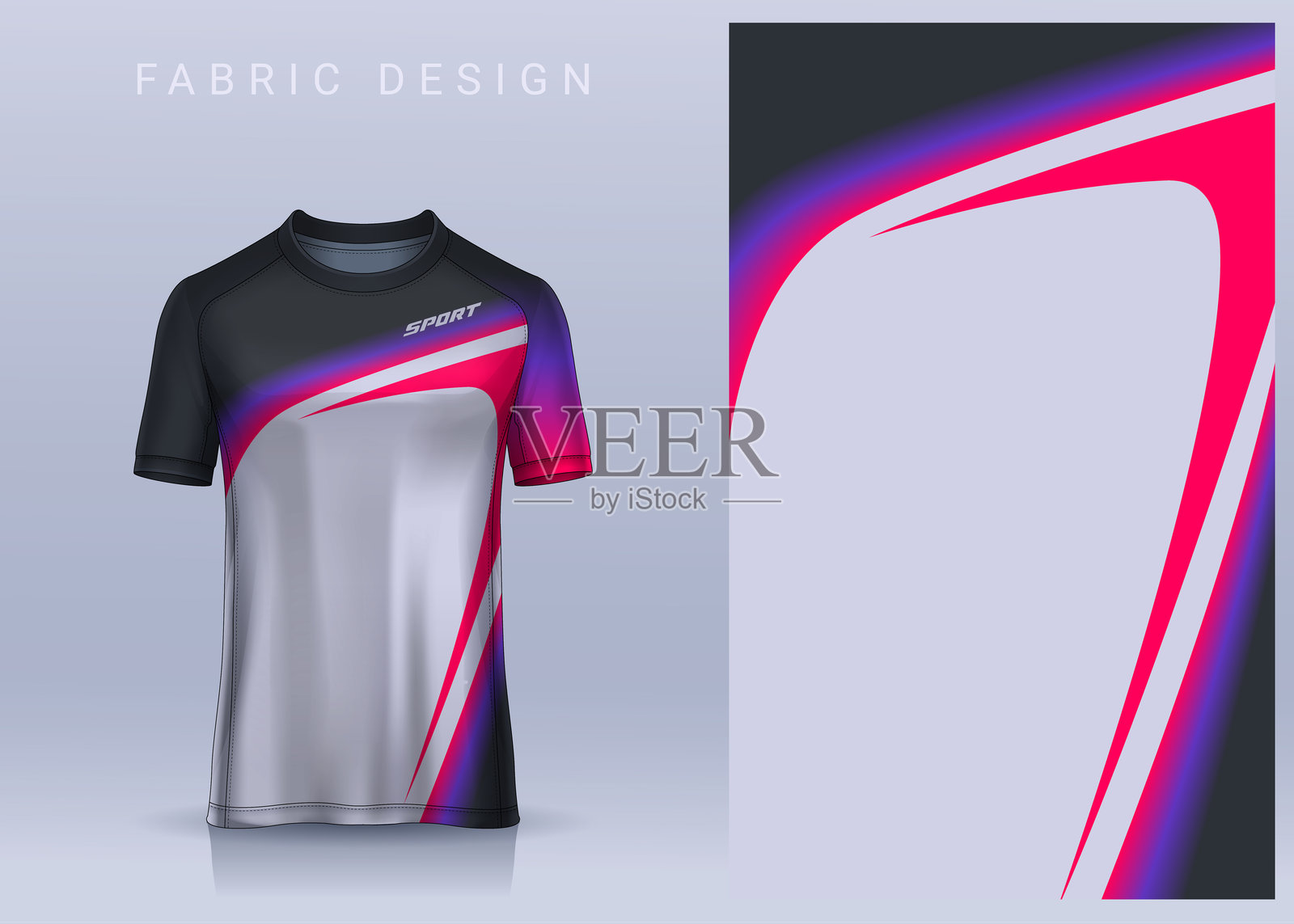 运动T恤的面料设计，足球俱乐部的足球球衣模型，制服正面视图。插画图片素材