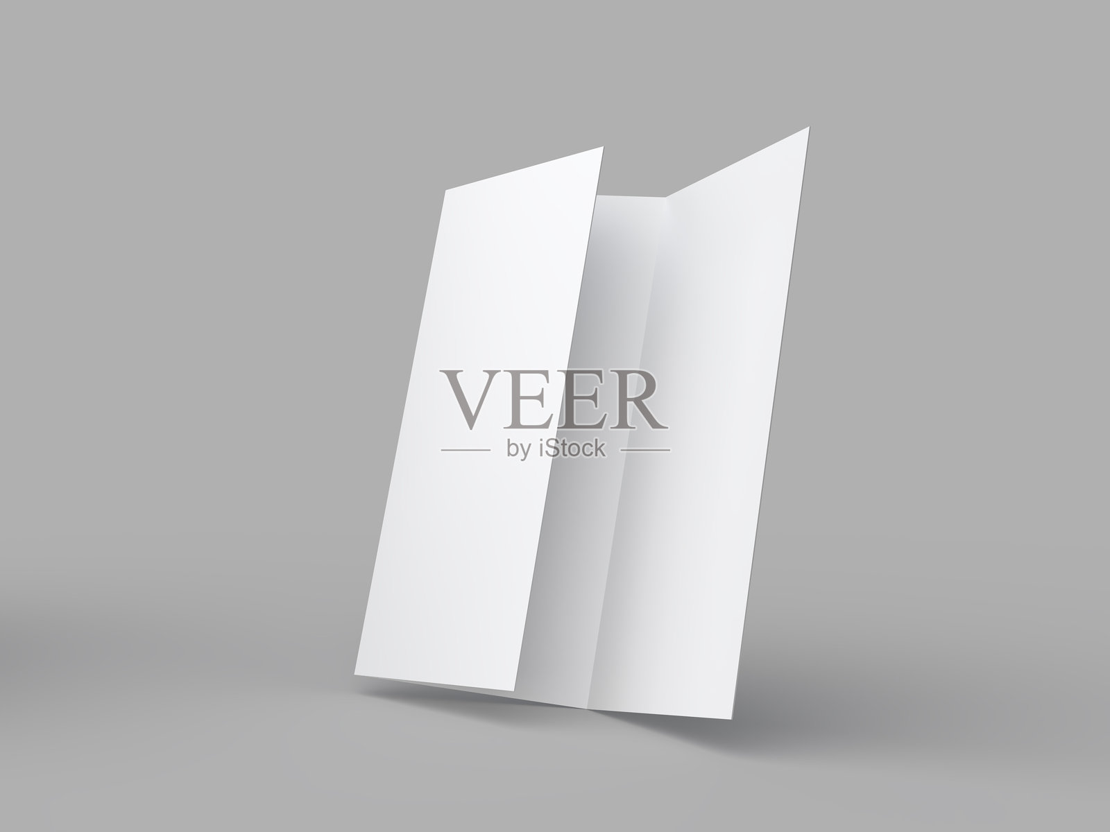 三折式、三面折叠的宣传册模型，背景上孤立。空白纸张模板，传单，婚礼邀请函，明信片，感谢卡，便条卡，记事本，贺卡，宣传册。照片摄影图片