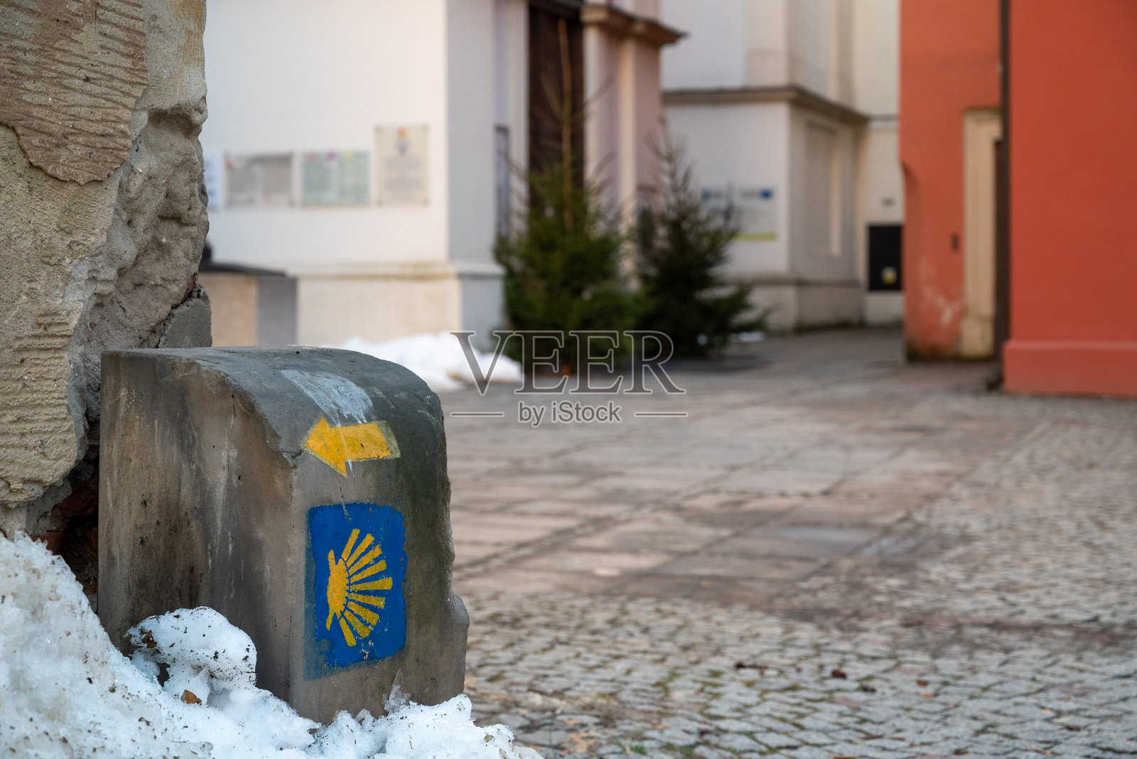 扇贝壳，圣詹姆斯的象征，指引朝圣者前往圣地亚哥·德·孔波斯特拉的方向照片摄影图片