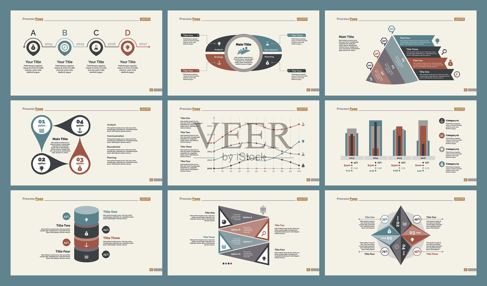六个会计图表幻灯片模板套件插画图片素材