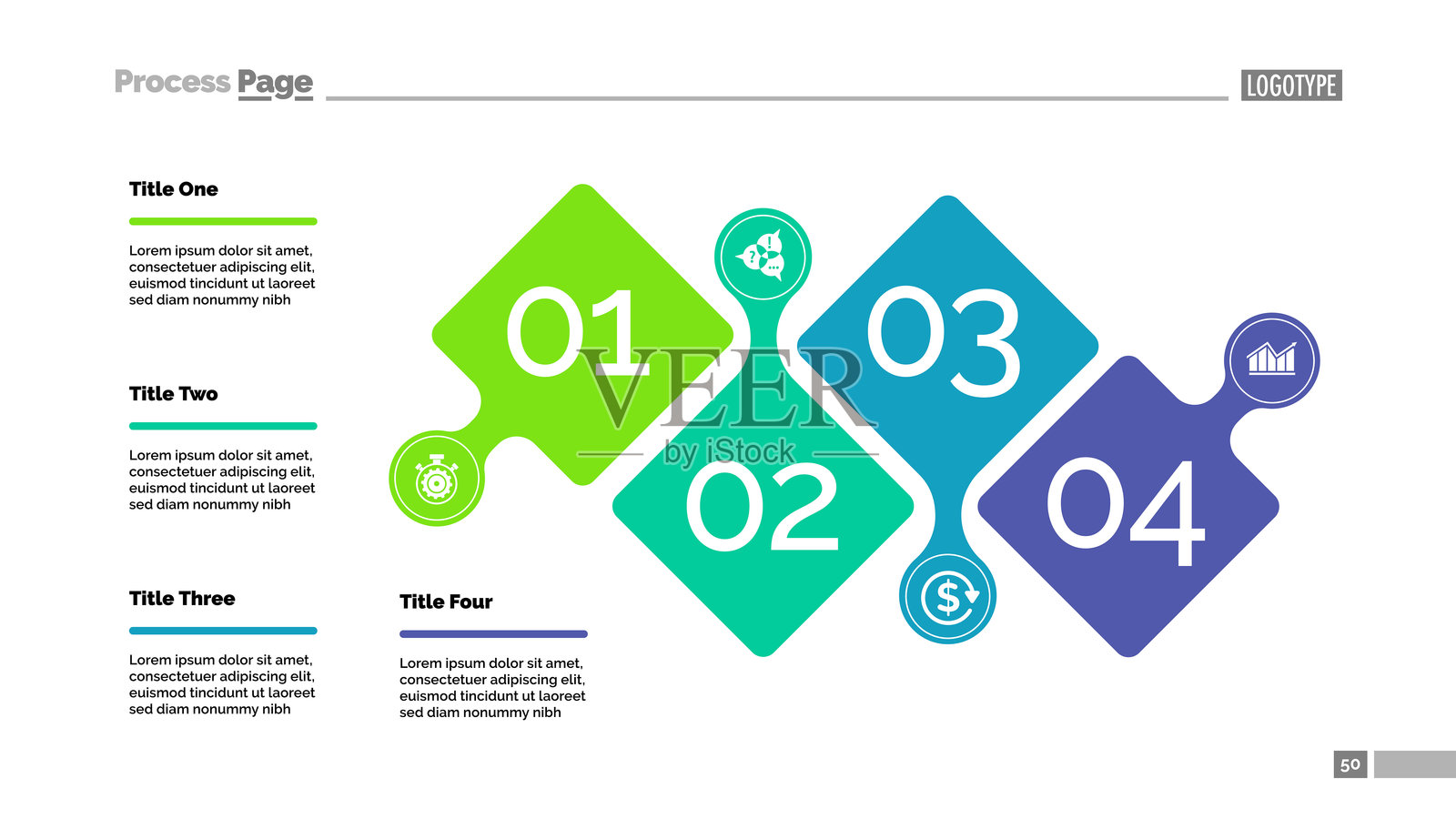 四步项目流程图模板用于演示插画图片素材