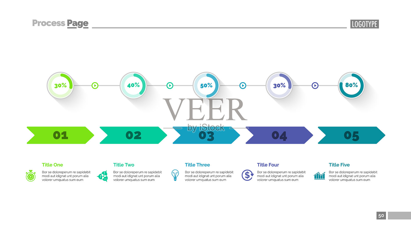 五个选项比较幻灯片模板插画图片素材