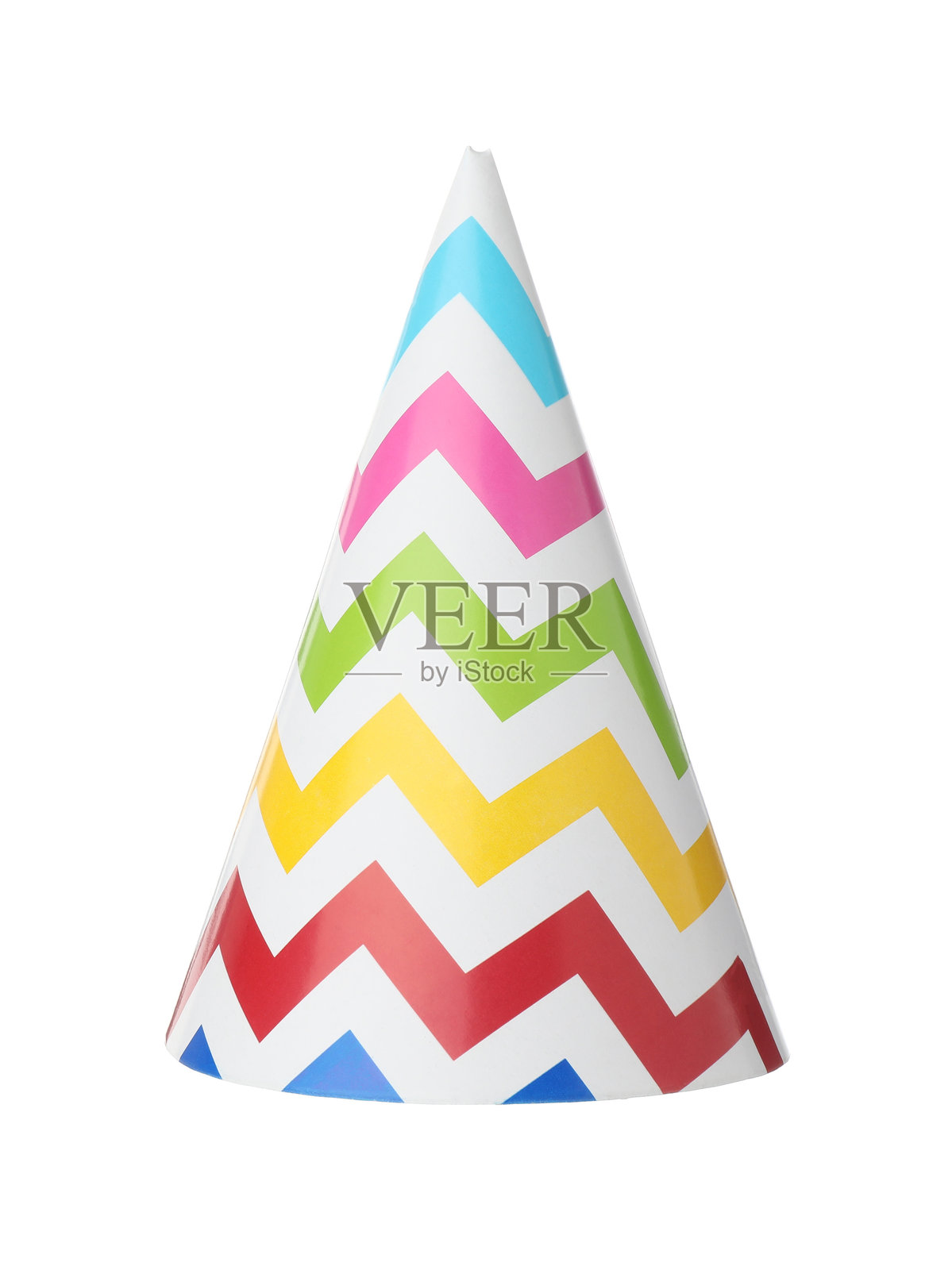 一个色彩斑斓的派对帽子孤立在白色背景上照片摄影图片