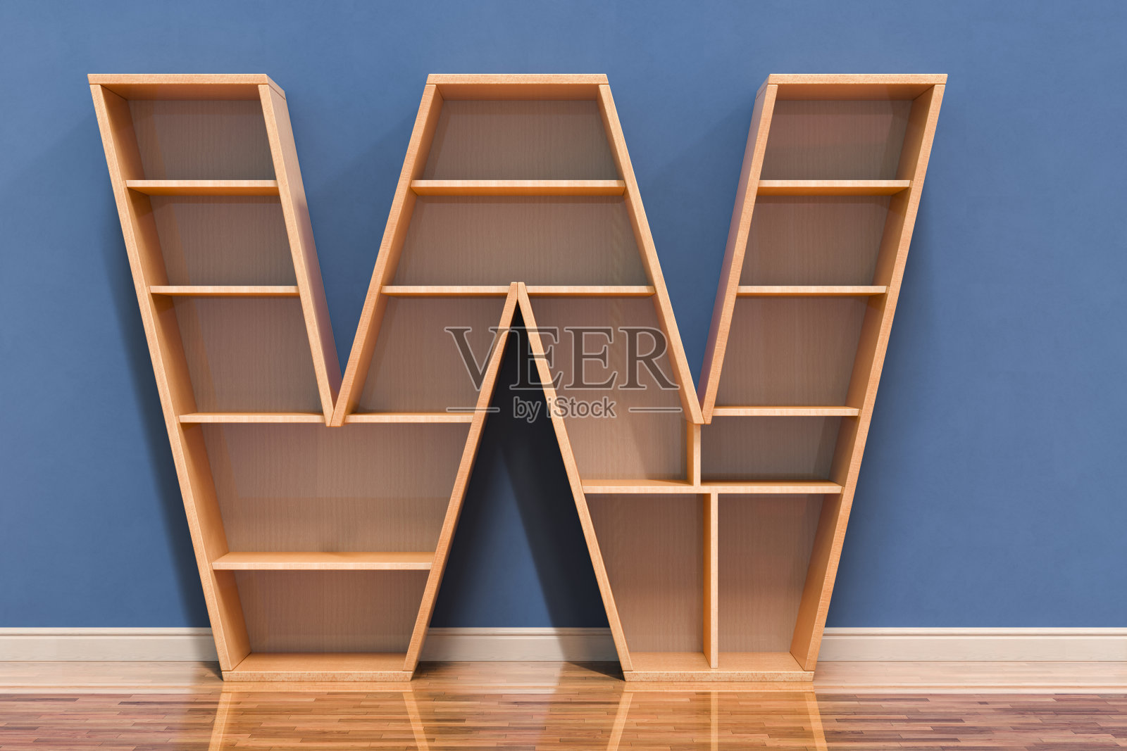 字母W作为室内书架，3D渲染图照片摄影图片