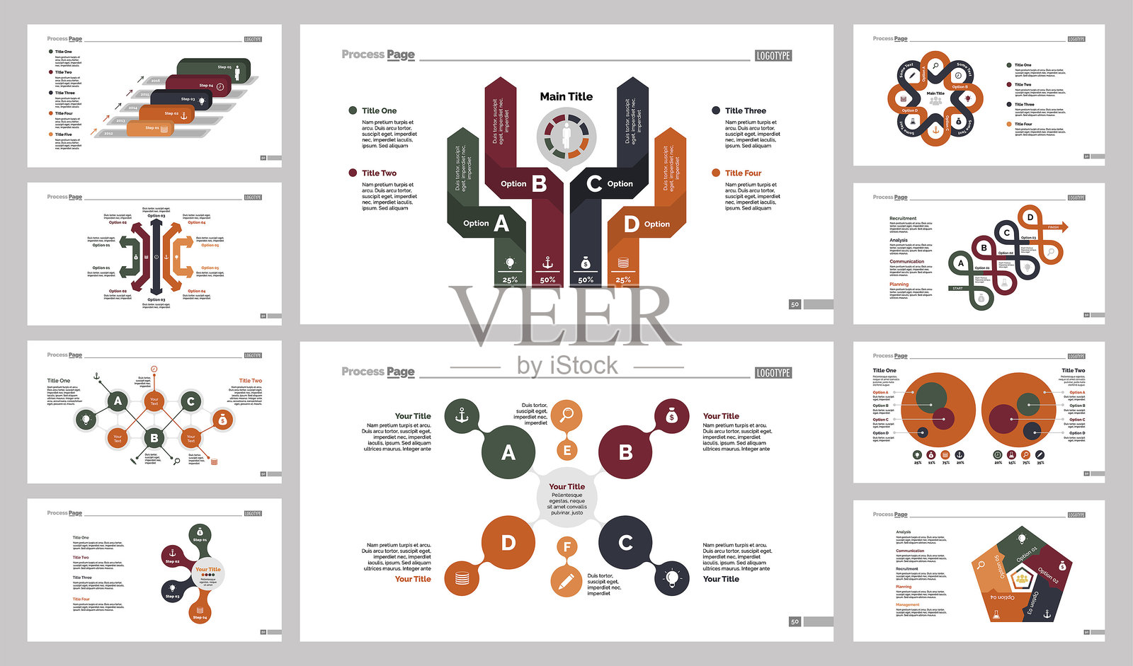 十个商业图表幻灯片模板套件插画图片素材