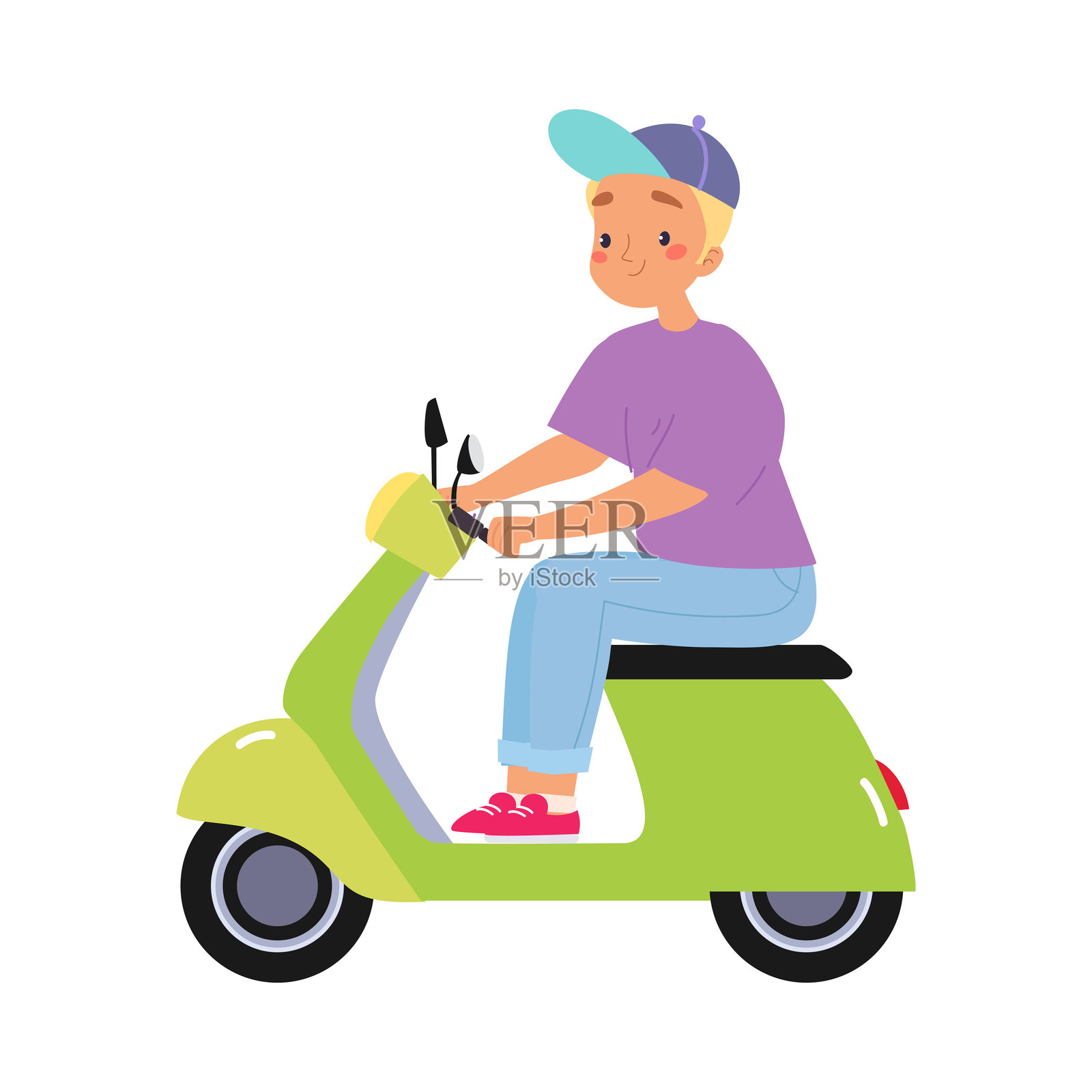 电动交通，男性角色骑摩托车的矢量插图插画图片素材