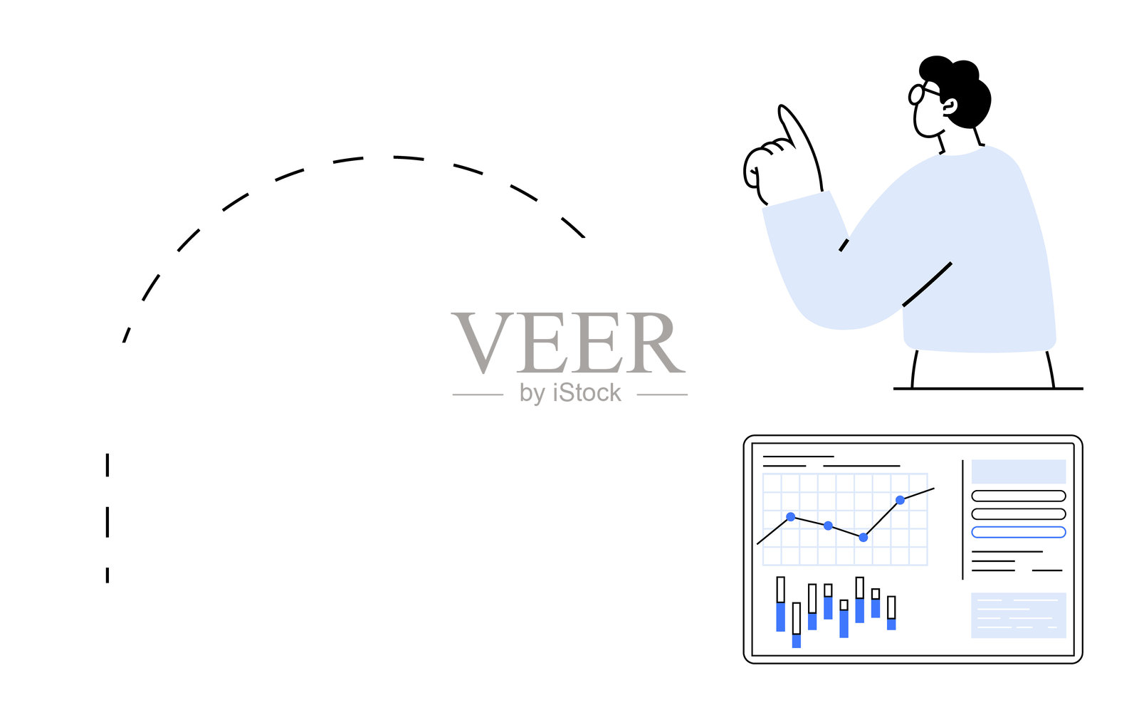 商务专业人士在屏幕上展示上升趋势图，强调增长和进步插画图片素材