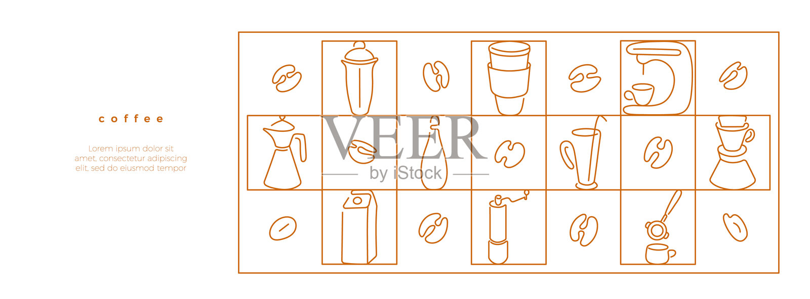 咖啡饮品抽象马赛克线条瓷砖几何图案插画图片素材