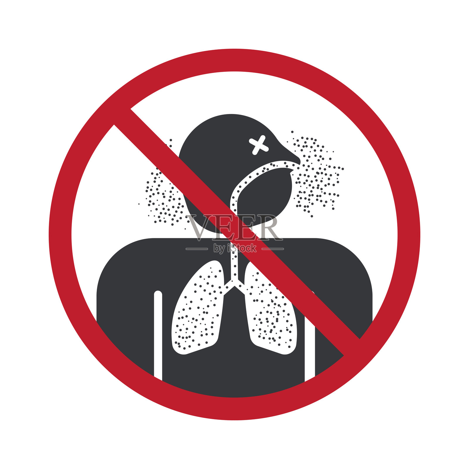 孤立的图标，代表空气质量差、污染危害以及吸入影响肺部健康和安全的空气颗粒的危险插画图片素材