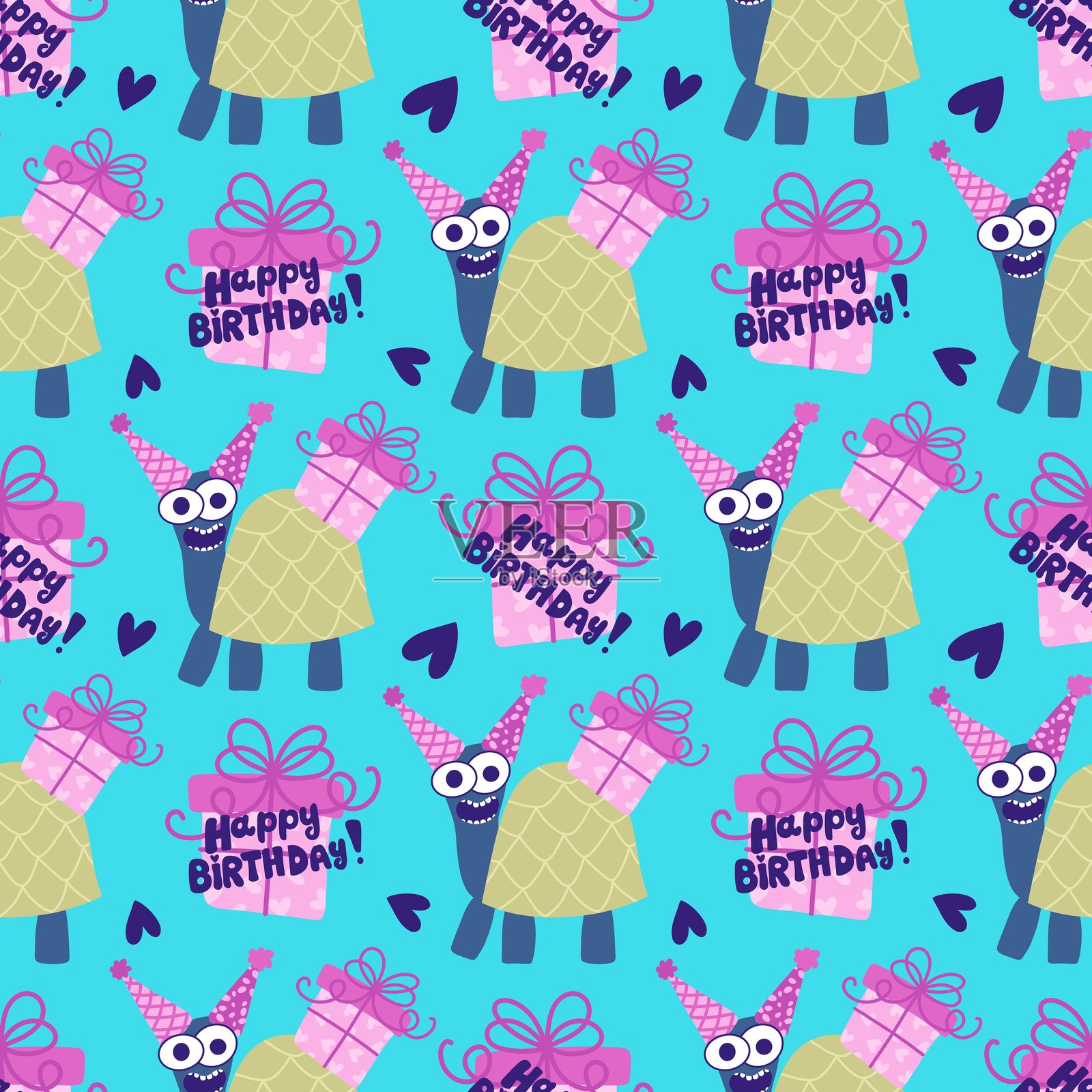 夏季动物无缝海龟图案，适用于包装纸、面料和床单插画图片素材