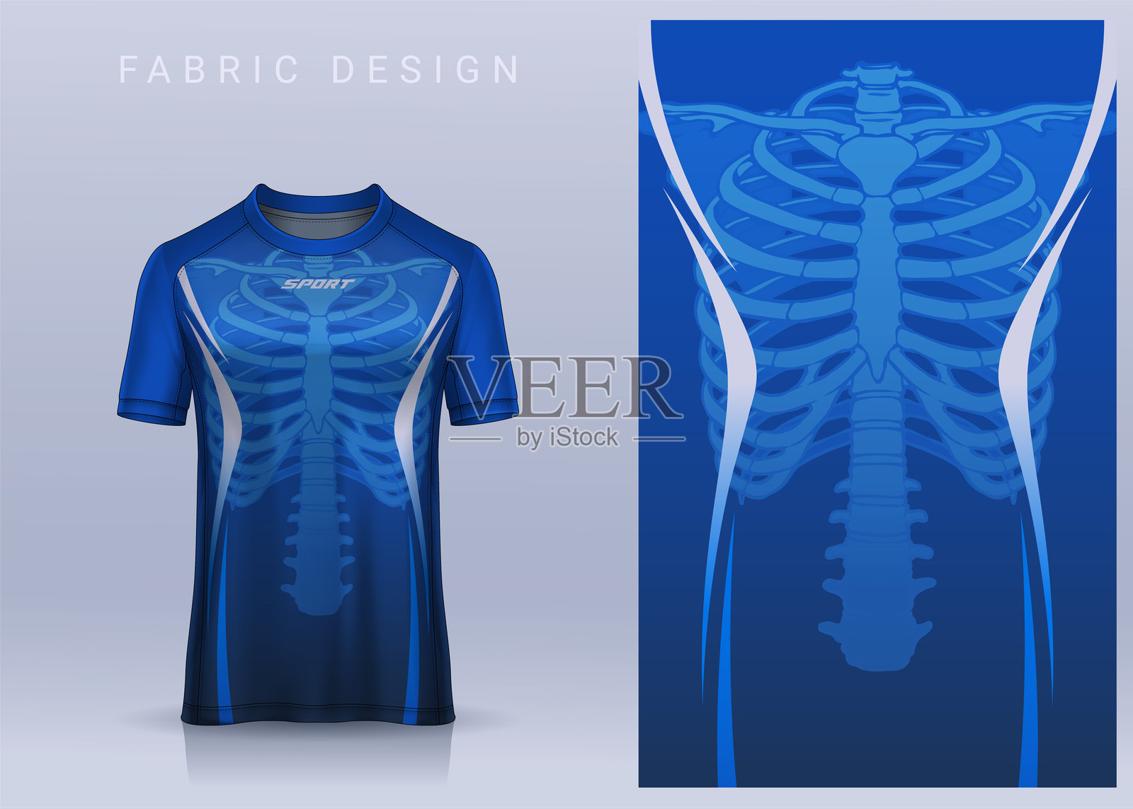 运动T恤的面料设计，足球俱乐部的足球衫样稿，制服正面视图。插画图片素材