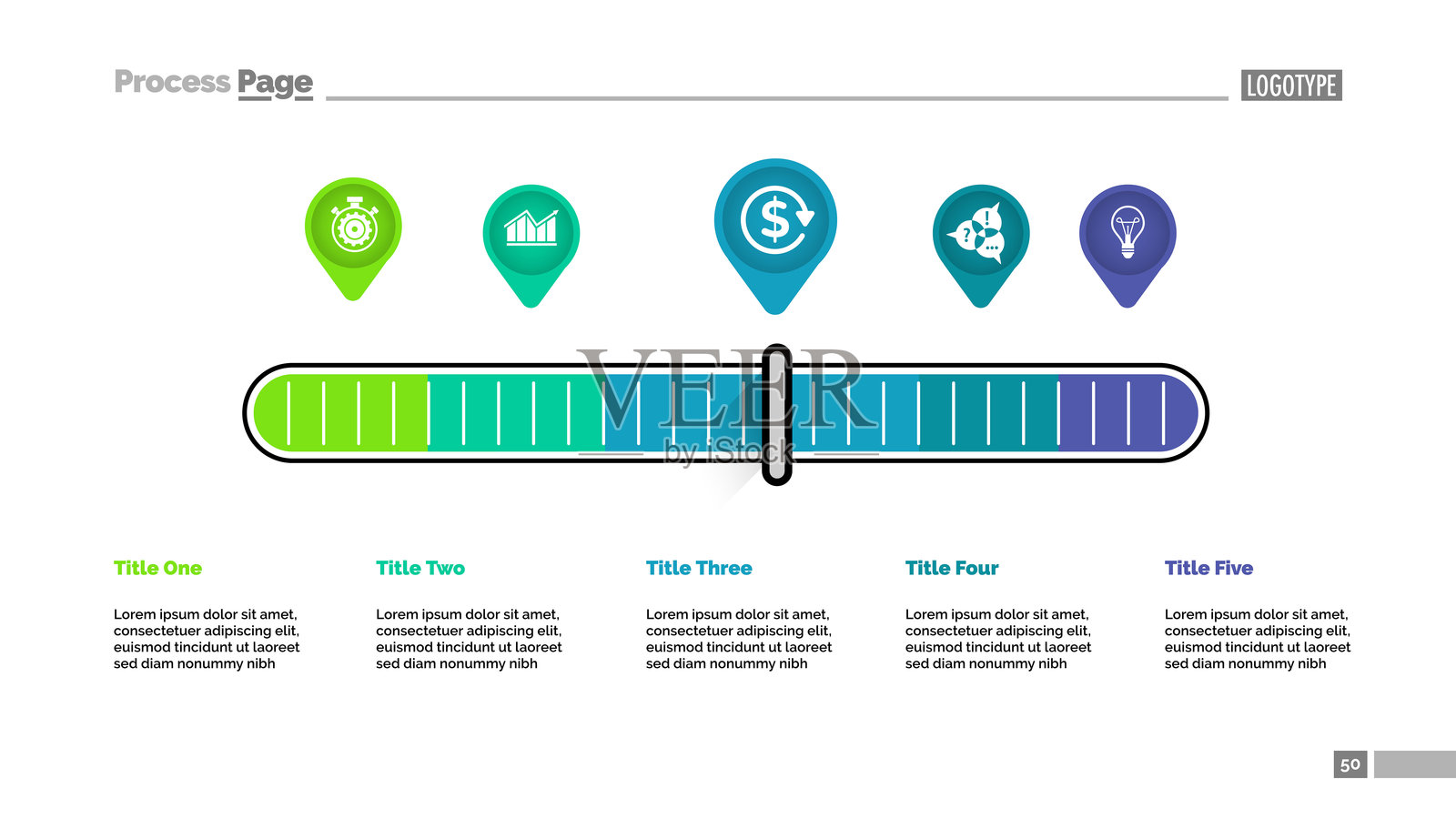 五个指针比例隐喻流程图模板插画图片素材