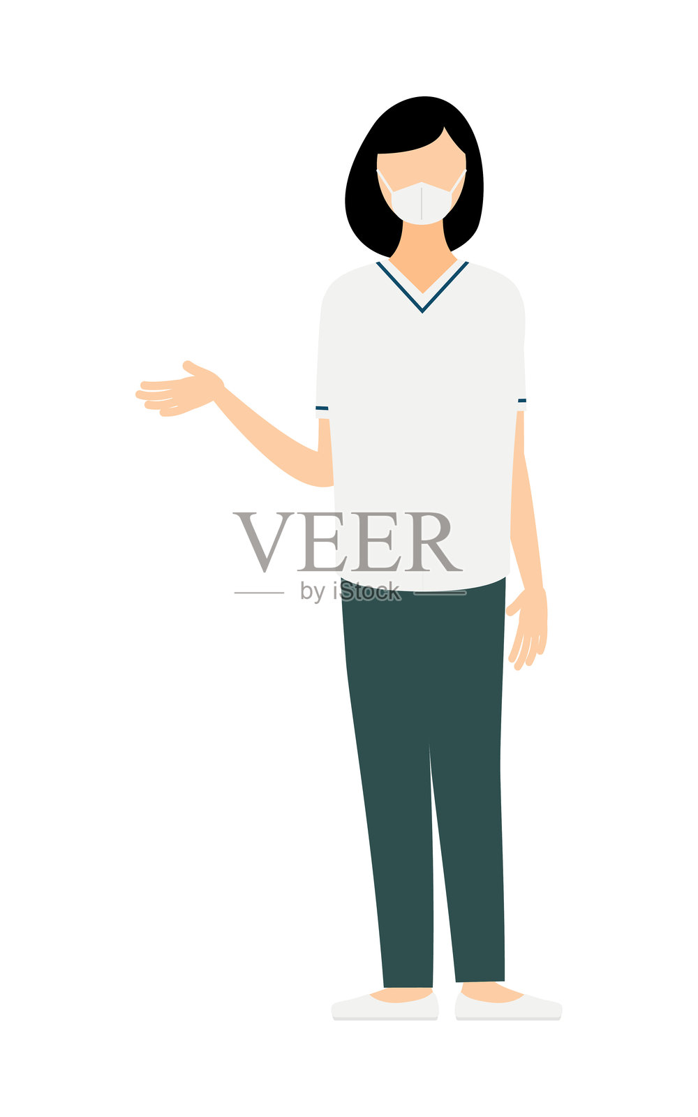 简单插图：一位黑色短发的女性护士正在交谈插画图片素材