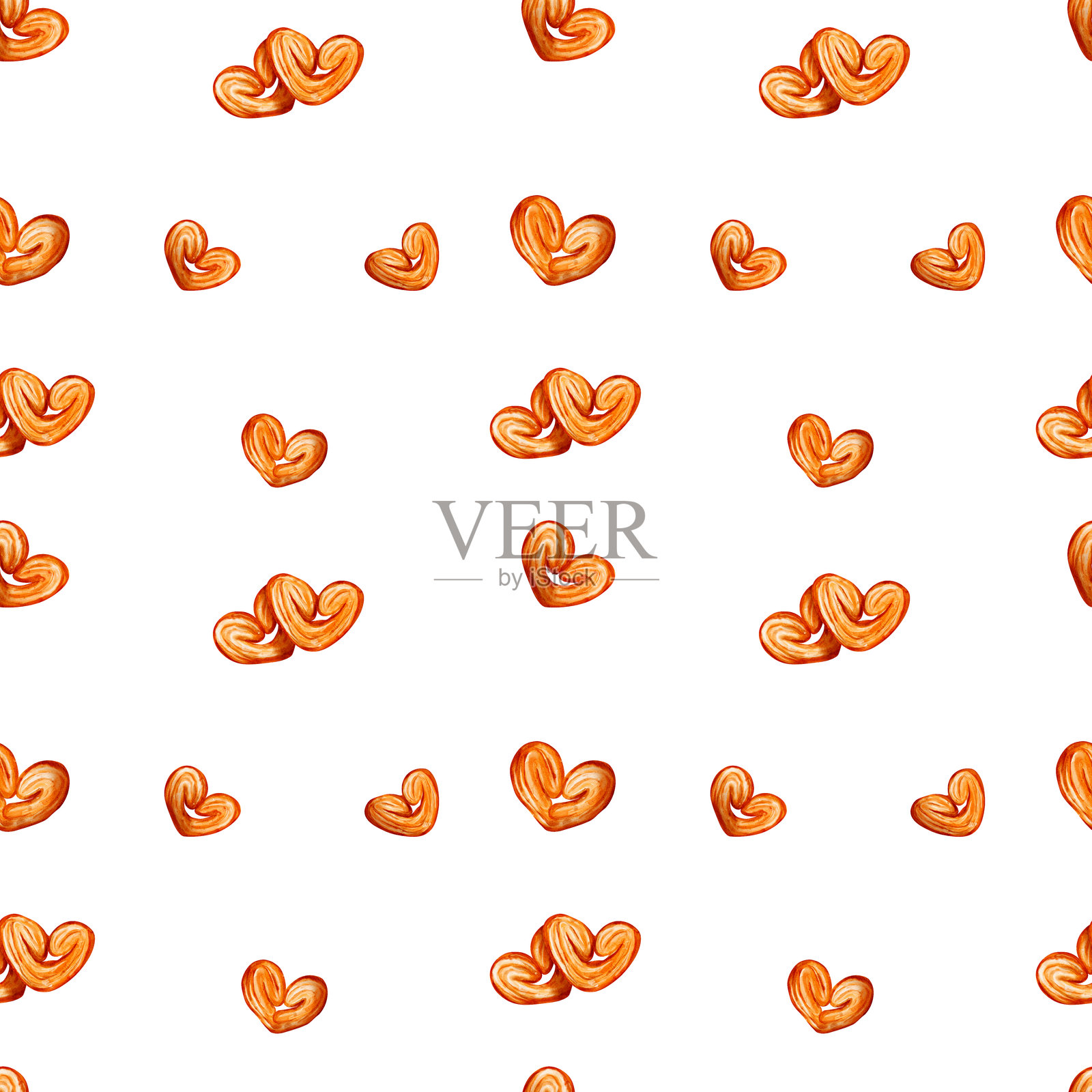 烘焙美食图案，包含棕榈饼、饼干和饼干，水彩艺术作品，适合食品和糕点爱好者。插画图片素材