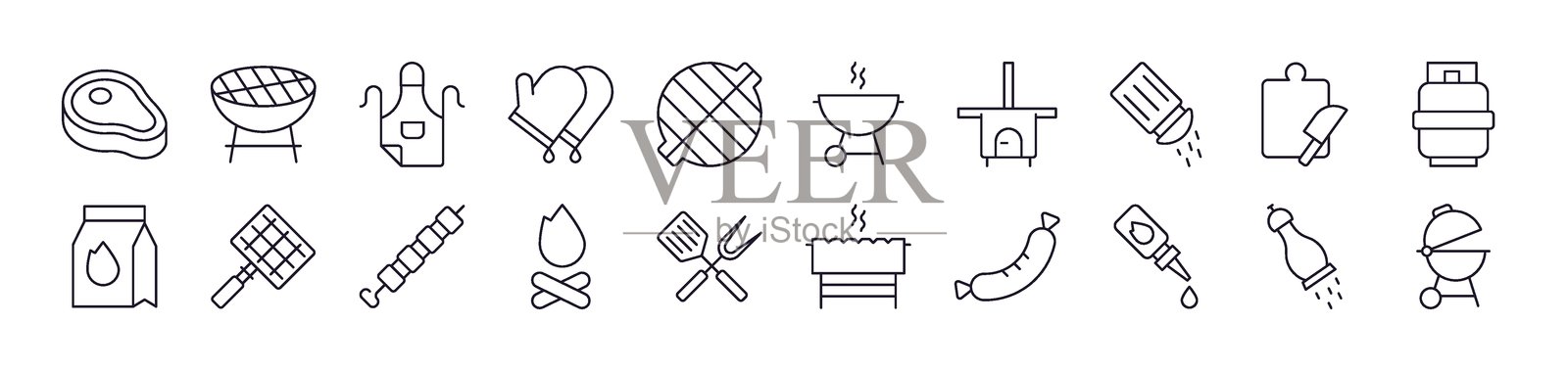 烧烤相关图像集合。可编辑的线条。非常适合信息图表、文章、书籍、传单、横幅。插画图片素材