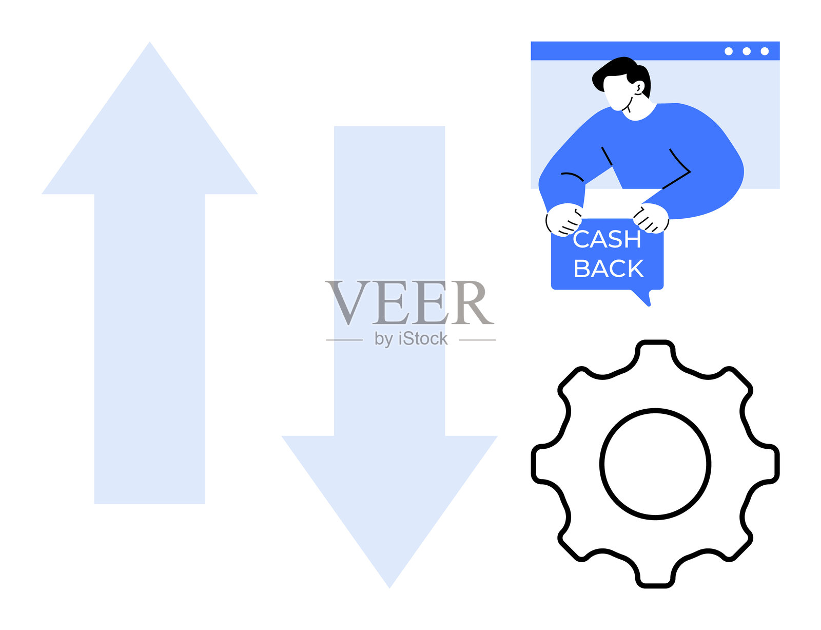 在线现金返还概念，带有箭头和齿轮符号插画图片素材