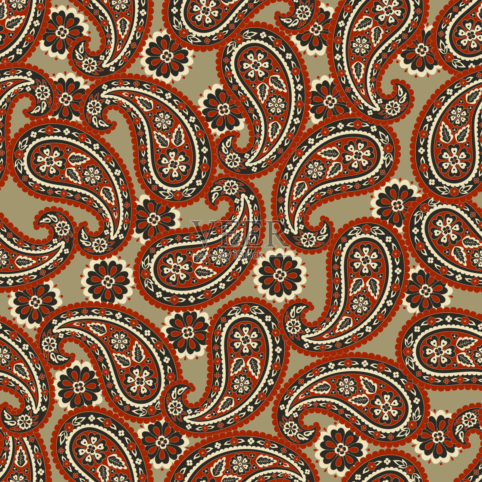 无缝的佩斯利图案。用于面料的华丽花卉装饰。矢量插图插画图片素材