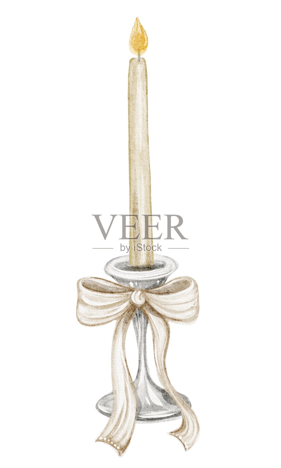 古董烛台上的发光蜡烛水彩插图插画图片素材