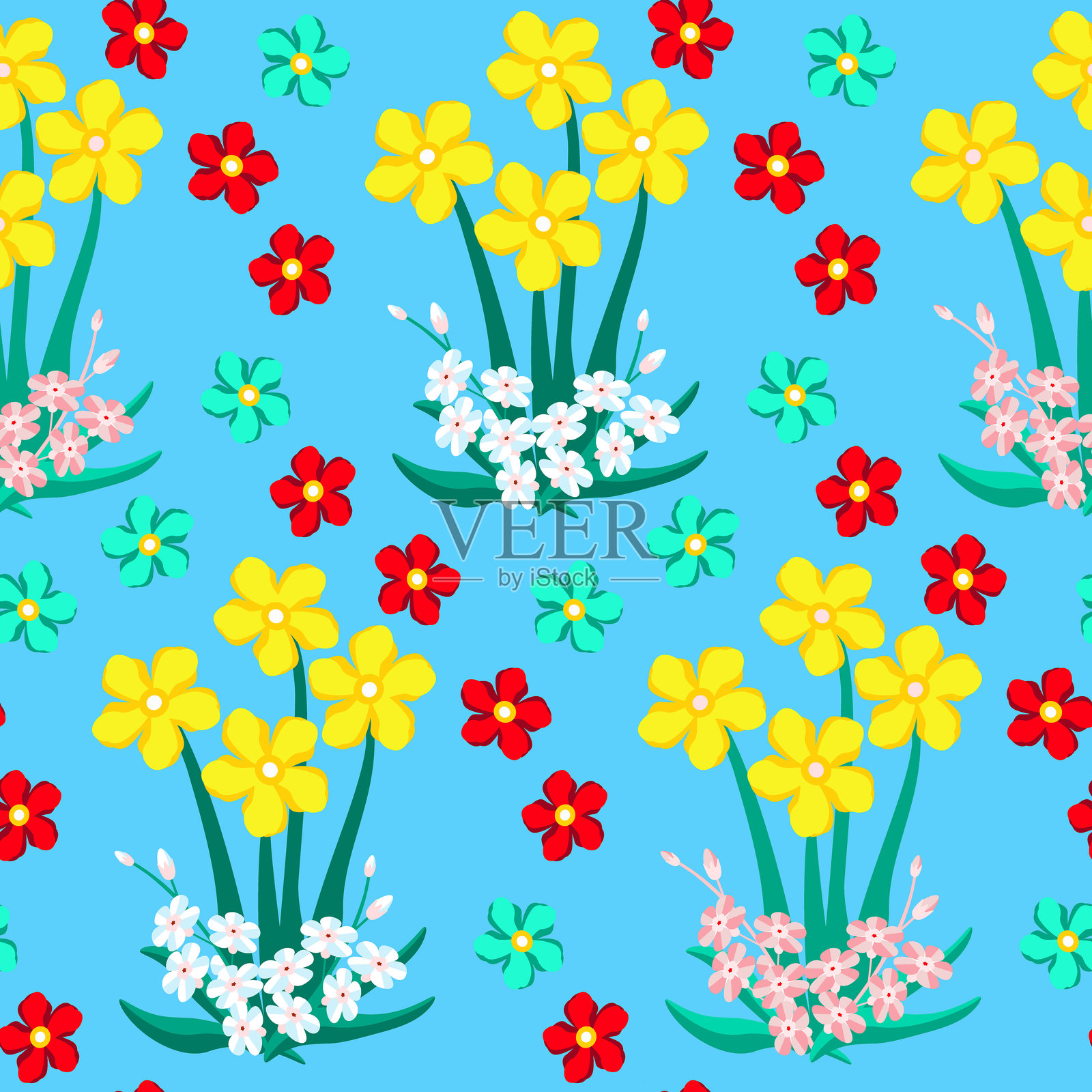 矢量 - 彩色花卉图案的无缝纹理。插画图片素材